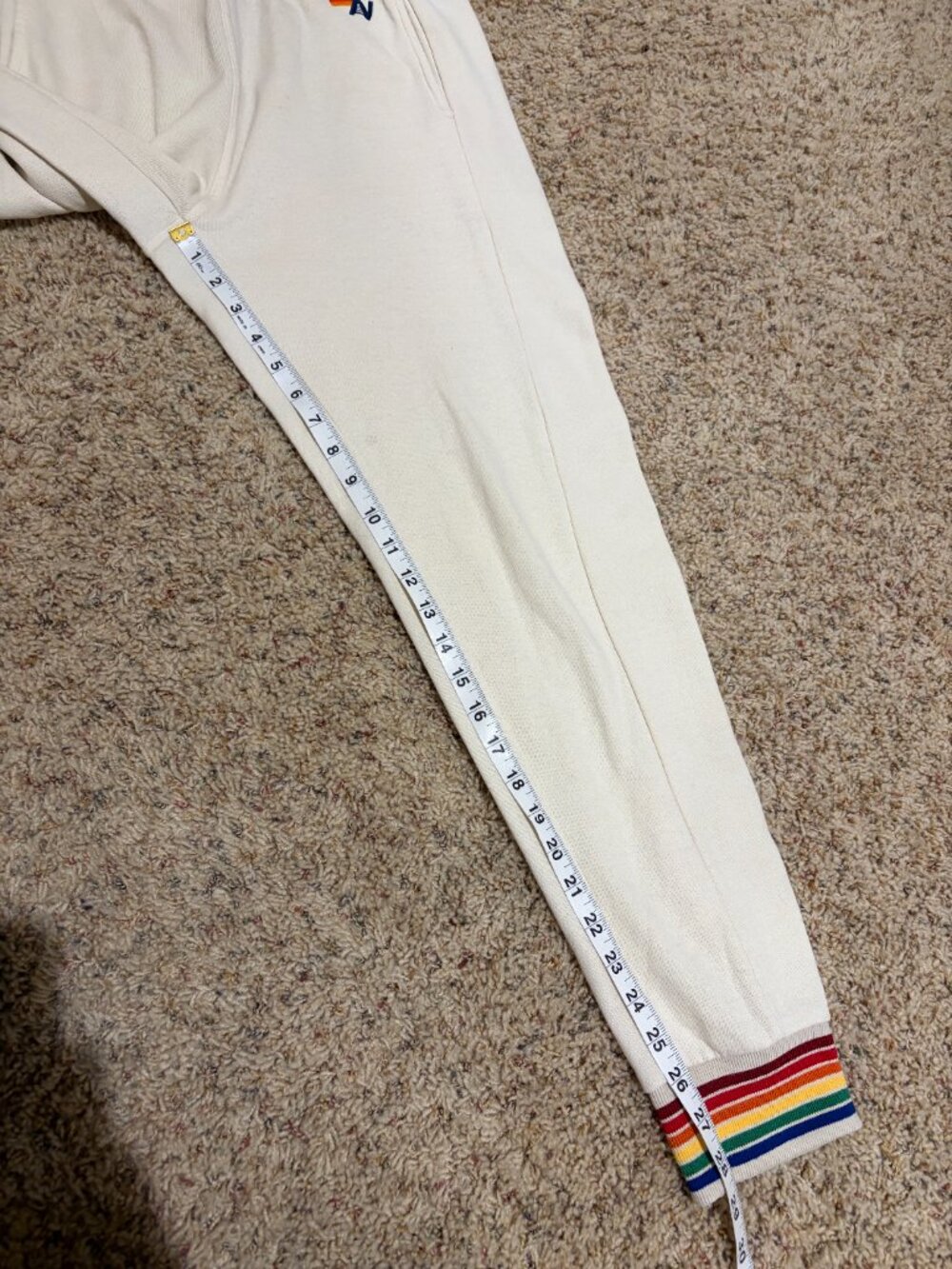 Aviator Nation Joggers Sweatpants Cream Rainbow Stripe Ribbed Trim - Picture 15 of 15